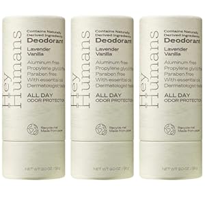 Hey Humans Deodorant, Aluminum Free Deodorant for Women and Men, Contains Naturally Derived Ingredients, All Day Odor Control, Refreshing Deodorant Essential Oils, Pack of 3, Lavender Vanilla