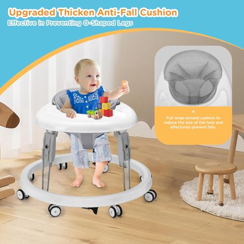 Baby Walker, Foldable Multi-Function Anti-Rollover Walker with Brake Design, 7 Level Height Adjustable, Baby Walkers for Boys 6 Months Suitable for All Terrains (Grey) - Image 5