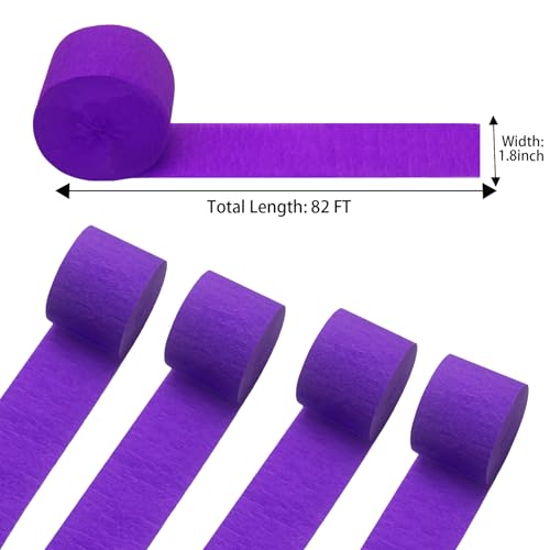 Image of Purple Crepe Paper Streamers 4 Rolls 328ft, Pack of Party Streamers for Party Decorations, Crepe Paper for Birthday, Baby Shower, Wedding Party Decorations (1.8 Inch x 82 Ft /Roll)