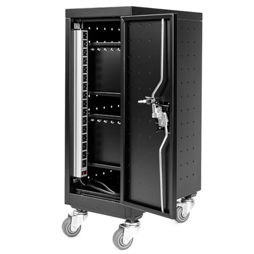 Line Leader Compact 16 Device Rolling Mobile Charging Cart for Chromebooks, Laptops, Tablets, Charging Station For Classrooms and Offices, Includes Power Strip and Locking Cabinet (Black, 34in x 23in) - Thumbnail 3