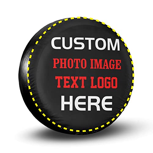 Custom Spare Tire Covers, Design Your Own Personalized Text Image, Customized Spare Tire Cover Waterproof Dust-Proof Tire Protectors for Jeep Camper Truck Travel RV SUV Universal All Vehicles