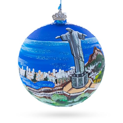 Corcovado Christ The Redeemer, Rio de Janeiro, Brazil Glass Christmas Ornament 4 Inches Corcovado Christ The Redeemer, Rio de Janeiro, Brazil Glass Christmas Ornament 4 Inches