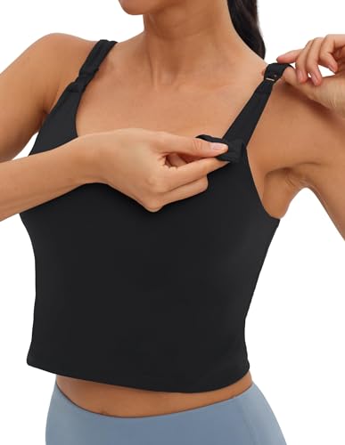 Image of Foucome Womens Nursing Bras for Breastfeeding Maternity Tank Tops Crop Top with Built in Bra Longline Workout Sports Bra