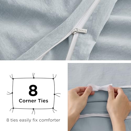 Bedsure 100% Stone Washed Cotton Duvet Cover Queen - Cornflower Blue Minimalist Duvet Cover Linen Like for All Seasons - GentleSoft™ Plain Simple Bedding (Cornflower Blue, Queen, 90"x90")