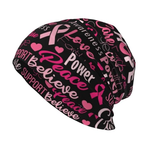 Breast Cancer Awareness Beanie Chemo Hats for Women Men Slouchy Cancer Headwear Stretchy Skull Cap Soft Knitted Hat Nightcap Chemo Gifts