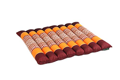 FLAT ROLLABLE - Coussin de Yoga et Méditation Plat et Souple - Orange - ROULABLE et Ajustable en Hauteur et Largeur - Kapok Haute Densité 100% Naturel - Ferme, Stable...