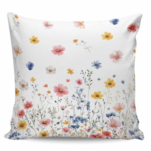 Gluypora Blue Flowers Pillow Covers 20x20 Inch for Couch Bed Sofa, Pink Watercolor Botanical Garden Floral Decorative Throw Pillow Cover, Home Decor Accent Cushion Case Living Room Pillowcases