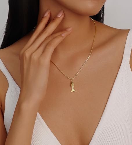Evabelle Gold Necklace for Women Fish Cross Necklace 14K Gold Plated Nickel Free Hypoallergenic Non Tarnish Chain Koi Fish Ocean Beach Cross Pandent Necklace Dainty Jewelry2