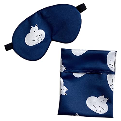 漫画シルク睡眠目隠し収納バッグセットユニセックス調節可能な快適なブラックアウトアイカバーヨガトラベルベアのためのかわいいアイマスク
