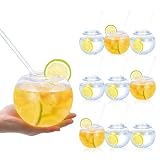 URMONA Fish Bowls Party Cups for Drinks with Lids and Straws (20 oz), Plastic Sphere Shaped Reusable Drinking Cups - Great for Kids, Parties Supplies and Outdoor Use (Set of 9)