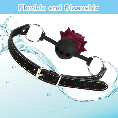 Image of DFsucces Leather Restraints Ball Mouth Plug Silicone Bondage Ball Gag Hollowed-Breathable Silicone Sex Gag Muzzles Adjustable Strap Bondage Harness Restraints( (Red-G1)