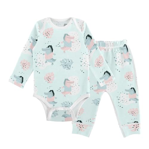 vvfelixl Baby Bodysuits Pants Sets Cute Crocodile in Jungle Baby Bodysuit Long Sleeve Baby Clothes for Boys Girls 12-18M