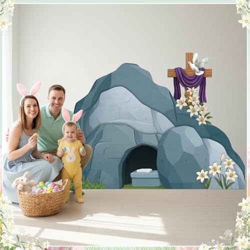 Qunclay Easter Empty Tomb Scene Cardboard Cutout, Religious Resurrection Cardboard Decoration Empty Tomb Display Prop Decor Stand up for Easter Gathering Religious Church Stage Background Photo Prop