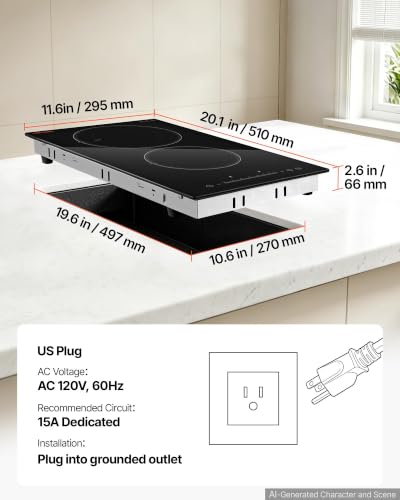 Image of VEVOR Electric Cooktop 12inch 2 Burners Portable Stove Top 1800W 120V, Ceramic Countertop /Built-in Radiant Electric Stove, with 16 Power Levels, Timer, Child Lock, Over-Heat Guard, Touch Control