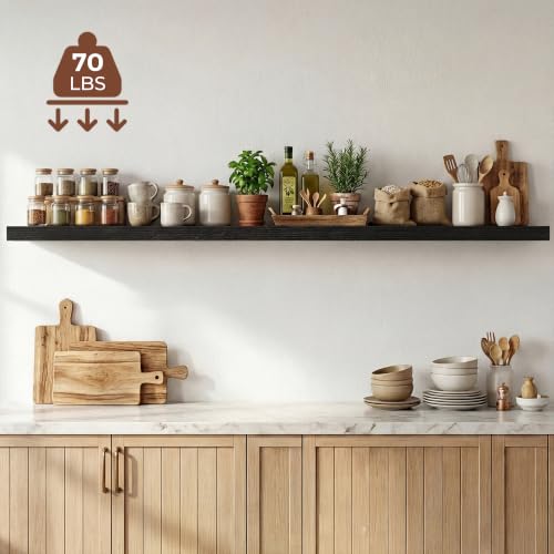 Image of Dreamland 72 Inches Floating Shelves for Wall,9.3 inch Deep Long Floating Shelves Set of 1,Large Display & Storage Shelf,Wall Shelf for Bathroom Bedroom Living Room Kitchen Office,Black