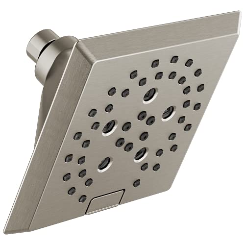 Image of Delta Faucet 5-Spray H2Okinetic Raincan Shower Head, Brushed Nickel Showerhead, Square Shower Head, Delta Shower Head, Water Saving Shower Head, Lumicoat Stainless 52664-SS-PR