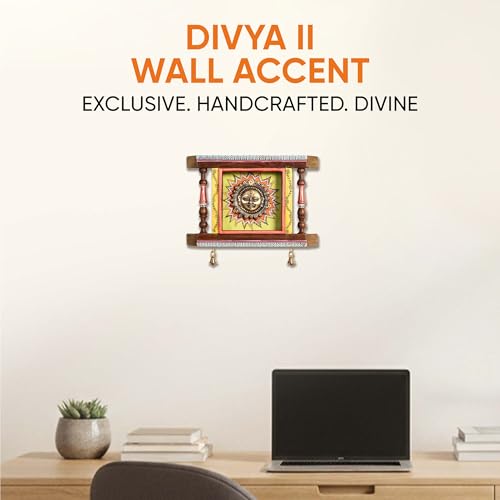 Image of Divya-II Wall decor frame with beautiful Brass Sculpture of Surya Dev | Handcrafted Wall Art for Home Decor & Office Spaces