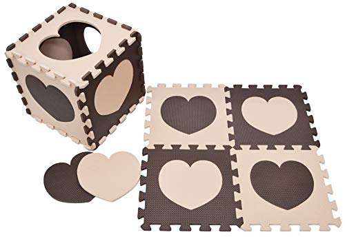 Preisvergleich Produktbild Happykiddoos Puzzlespielmatte 10 Foam Matte. Spielmatte Schaumstoff Verriegelung Puzzle Kinderteppich. Jede Matte hat eine Größe von 30x30cm und ist 1 cm dick (Herz, Braun / Beige)