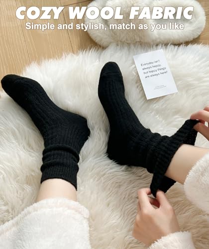 Image of IIG 5 Pairs Women's Vintage Style Thick Wool Warm Winter Crew Socks