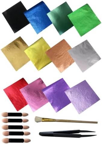 DECONICER 12 Colors Imitation Gold Leaf Sheets Multi-Color Gold Foil Papers and Tools - 600 Pieces for Arts Decoration, Handcrafts, Gilding, Furniture, Nails, Paintings,Wall, 3.15×3.35 Inches……