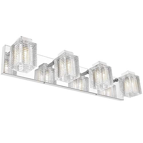 HEWEGO 4 Light Bathroom Vanity Light Chrome Vanity Lights Modern Bathroom Light Fixtures Over Miorror Bath Wall Lighting Crystal Glass Vanity Light LED G9 Bulbs Included