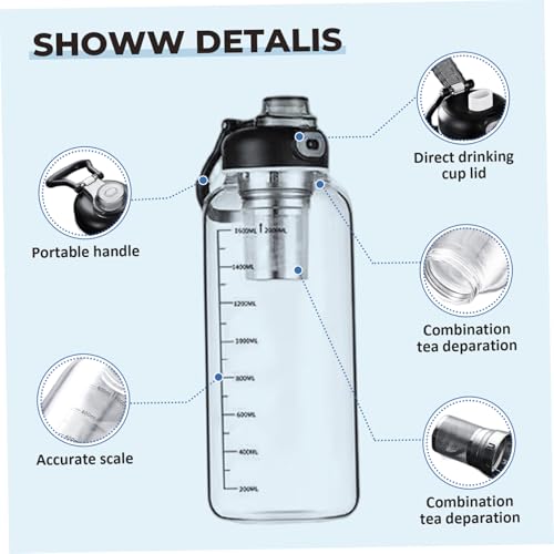 Botella de agua de vidrio de 64 oz con escala transparente e infusor extraíble 7