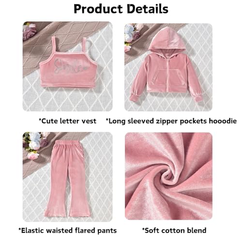 fioukiay Girls Sweatsuits Set Velour Tracksuit 3 Piece Outfits Zip Up Hoodies Camisole and Flare Pants Athletic Jogging Set3