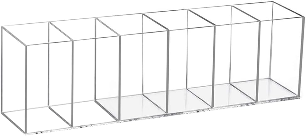 Acrylic Pen Holder for Desk, 6 Compartments Clear Pencil Marker Makeup Brush Stationery Organizer for Art Supplies, Desk Accessories, Office Supplies, Vanity, Bathroom, Kitchen