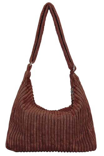 Ulisty Damen Latschig Cord Hobo Tasche Verstellbarer Riemen Schultertasche Umhängetasche Lässig Tragetasche Handtasche Kaffee