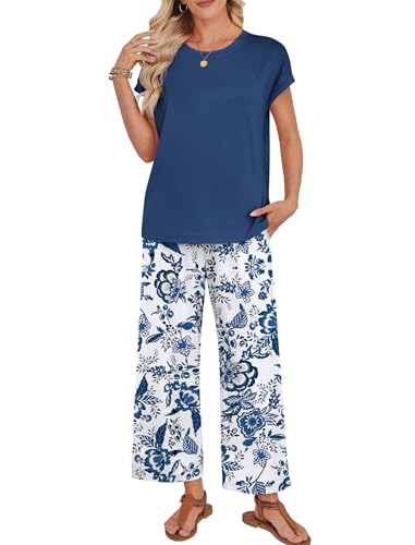 Image of WIHOLL Two Piece Sets for Women Summer Spring Outfits Lounge Sets Beach Vacation Clothes Airport Travel Matching Clothing