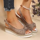 Orthopedic Platform Wedge Sandals for Women 2025 New Bowknot Wedge Sandals Open Toe Ankle Strap Hemp Rope Wedge Heels Summer Dressy Platform Sandals Comfortable Beach Slip on Sandals
