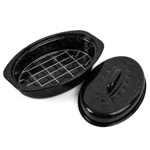 13 Inch Roasting Pan with Lid and Rack Enamel Carbon Steel Roaster Pan High Temperature Resistance and Dishwasher Safe Small Cookware for Small Poultry & Vegetables
