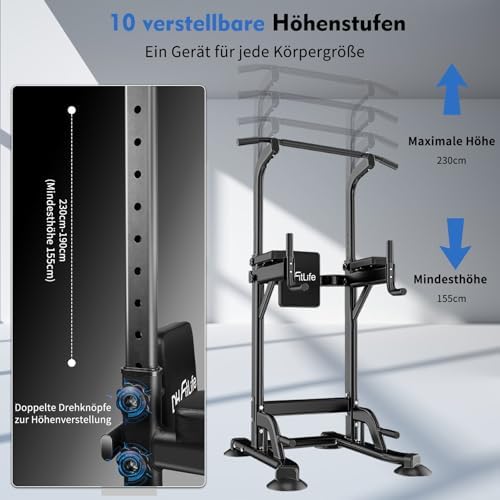 Bild 1 - DH FitLife Power Tower Dip Station | Sport Geräte mit Klimmzugstange, Dip Barren u. Rückentrainer | Kraftstation Kraftturm | Fitness Station | Power Rack for Home Gym | Krafttraining für Zuhause