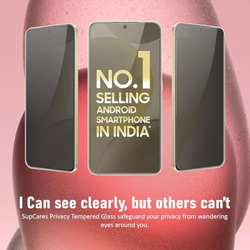 Image of SupCares Privacy Tempered Glass for Samsung Galaxy S25 and Galaxy S24 (6.2 Inch) With Installation Kit | Military-Grade Gorilla Screen Protector | Edge to Edge Coverage | Black