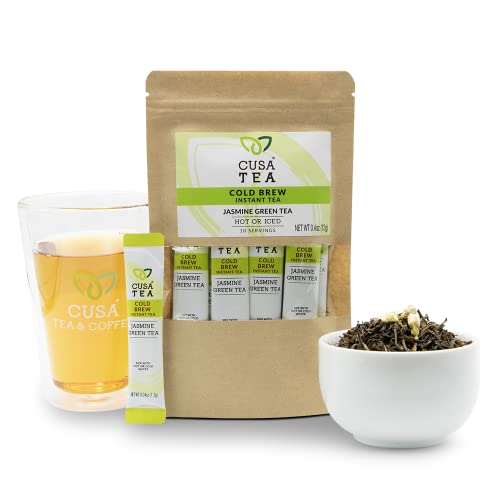 Cusa Tea & Coffee | Premium Instant Jasmine Green Tea With Real Fruit & Spices | Organic Leaves Drink Mix Packets | Hot Or Iced Tea (10 Single Servings) #TOP4