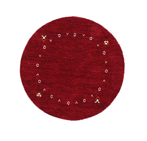 RUG PRINCE Alfombra de lana Gabbeh Muti 80 x 80 cm, tejida a mano, redonda, color rojo, monocolor, hecha a mano