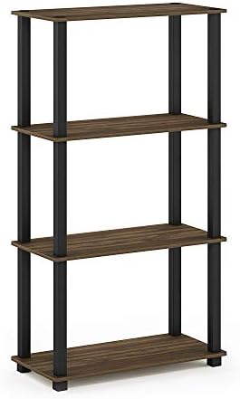 Furinno Turn-S-Tube 4-Tier Multipurpose Shelf Display Rack with Square Tube, French Oak/Black