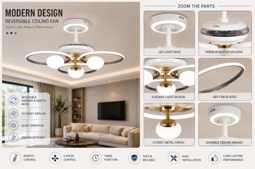 Image of Glowave Modern LED Ceiling Fan with Light | 600mm Decorative Ceiling Fan for Living Room & Bedroom -Tricolor (ER-5112)