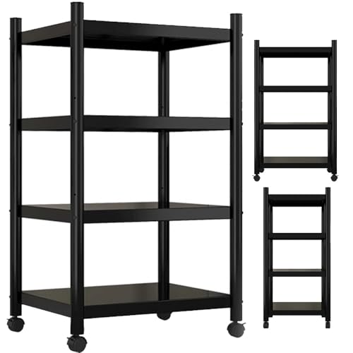 OUKEJNM Soporte móvil de 4/5 niveles, moderno gabinete de componentes de audio/video con altura ajustable y ruedas, soporte para reproductor de CD, almacenamiento de componentes de audio y video (4