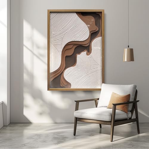 BrightA Large 3D Wooden Wall Art Abstract Wave Design 5-Layer Carved Gray Beige Acrylic Protected Modern Home Decor 27.5"x39.4" with Solid Wood Frame for Living Room Office - Image 6