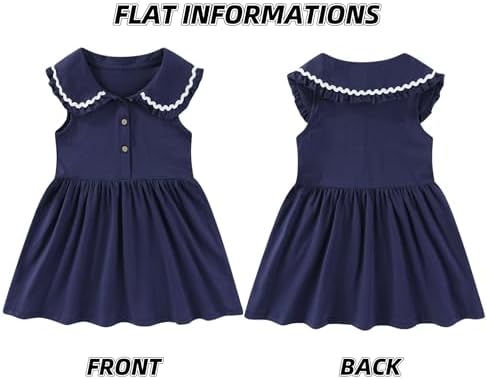 Winzik Girls Dress, Toddler Summer Short Sleeve Cotton Casual Ruffle Dresses Clothes 18M-7Y(5-6 Years, Solid Navy) — view 5