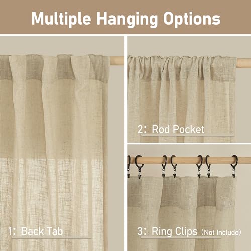 LAMIT Semi Sheer Linen Curtains 54 Inch Length 2 Panels, Light Filtering Panels Back Tab and Rod Pocket Neutral Drapes for Small Window/Bedroom, 52 x 54 Inch by LAMIT - Image 3