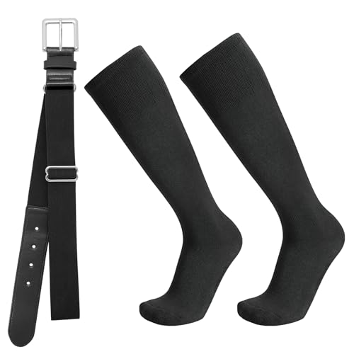 Baseball Socks and Belt Combo for Youth Adult - Softball Socks and Belt for Boys and Girls (Black)