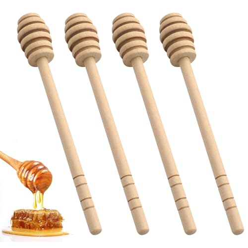 Wooden Honey Mixing Stirrer, 4 Pcs 6 Inch Honey Dipper Sticks, Honey Spoon Long Handle Wood Honey Spoon Stir Bar, Honey Drizzler for Honey Jar Dispense Drizzle Wedding Favors and Kitchen Tools