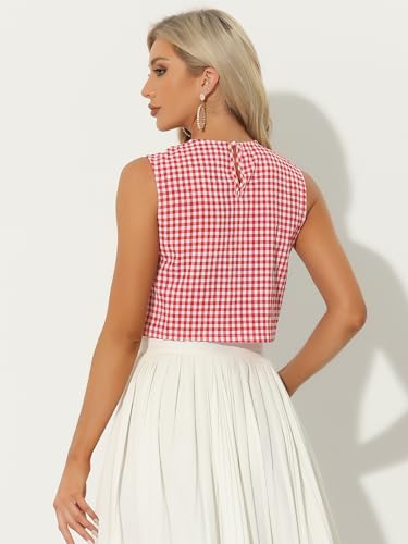 Allegra K GinghamTop for Women's Sleeveless 1950s Vintage Summer Blouse3