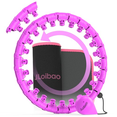 JLoibao Weighted Hula Circle Hoop for Adults with Weight ball, Infinity Fiteness Hoop Plus Size 66-130 CM, Include 27 Detachable Links and Waist Trainer for Women