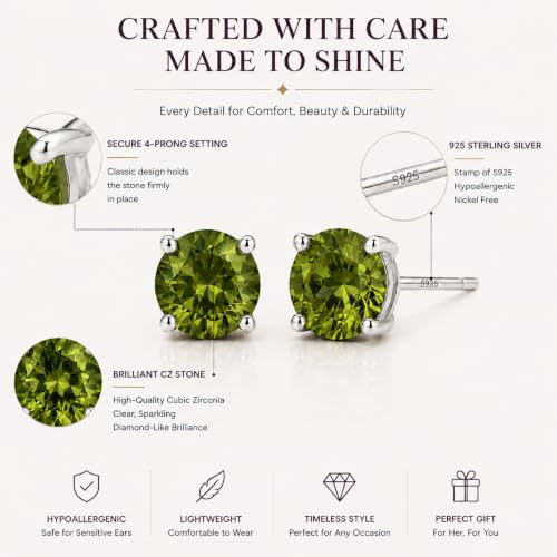 925 Sterling Silver Green CZ Stud Earrings for Women Birthstone Jewelry - image 4