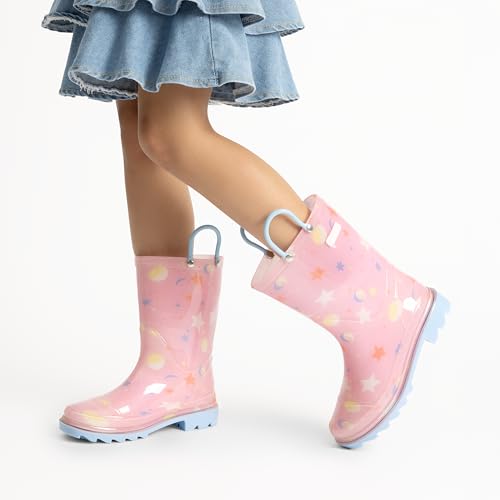 DREAM PAIRS Kids Rain Boots Cute Lightweight Waterproof with Pull-on Handles for Girls & Boys Toddler Outdoor Play 6