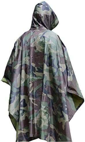 Aoneky Large Rain Poncho, Army Hooded Ripstop Rain Coat, Multifunctional Camouflage Rain Jacket for Festivals, Trekking, Fishing, Hunting, Camping, Wheelchair, with Emergency Grommet Corners