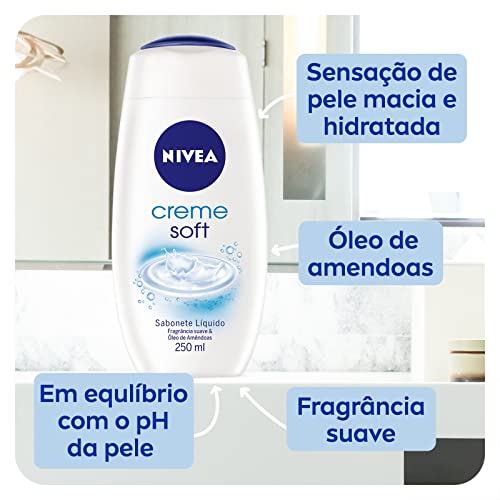 NIVEA Sabonete Líquido Creme Soft 250ml - Fragrância suave de amêndoas, sensação de pele macia e hid